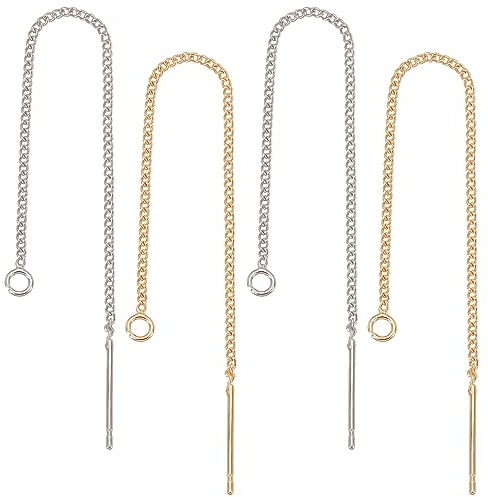 CREATCABIN 24 Stück Ohrfäden Aus Echtem,Mit 18 Karat Gold Platiniertem Messing,Baumelnde Einfädler-Ohrringe 925 Stiften Schlaufen Aus Sterlingsilber Kettenohrringe Für DIY-Schmuckherstellung,8.5 cm