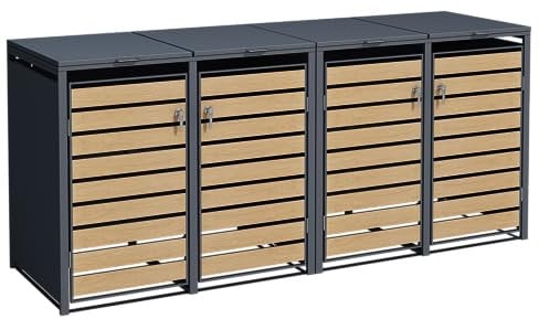ESTEXO Mülltonnenbox Mülltonnenverkleidung mit Deckel Aufbewahrungsbox Müllbox Anthrazit mit Holzdekor (4 Türen)