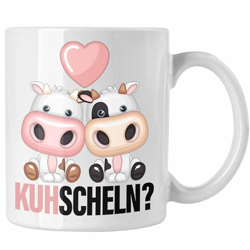 Trendation - Kuhscheln Tasse Geschenk Kuh Tierliebhaber Geschenkidee Freundin Kuscheln Kuhliebhaberin (Weiß)
