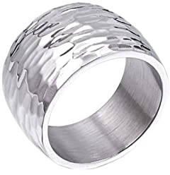 Hochzeit Ringe, Edelstahl 10MM Einfacher Ring mit gehämmertem Muster für Herren Damen Silber, Größe 57 (18.1)