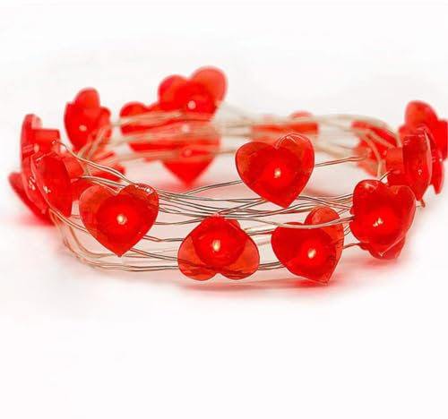 O-Kinee LED Herzförmige Lichterkette,200cm Lichterkette Herzen mit 20 Rote Glühbirnen,Valentinstag Dekoration,Muslim Eid Lichter String