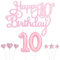 Personalised Pink 10th Birthday Cake Topper with Number 10 Candles, Star Heart Cupcake Toppers - Set of 9