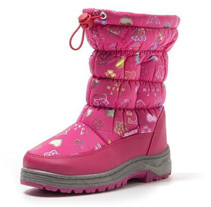 JOMIX Stivali Bambini Ragazzi Doposci Stivaletti Bambine Ragazze da Neve Impermeabile Scarpe Invernalin Imbottite da Bimbi Bimbe MB9538 (Fuxia, 32)