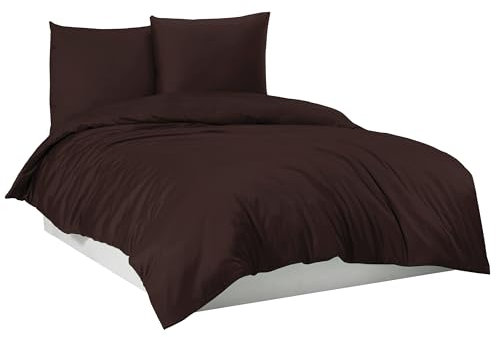 Mixibaby Bettwäsche Bettgarnitur Bettbezug 100% Baumwolle 135x200 155x220 200x200 200x220, Farbe:Dunkelbraun, Größe:135 x 200 cm