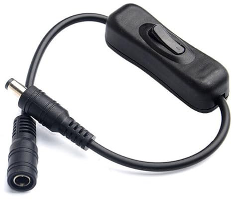 DC 12V Inline Rocker On/Off Switch with 5.5 x 2.1mm DC Jack Male to Female Power Cable for LED Strip Light CCTV Camera Black