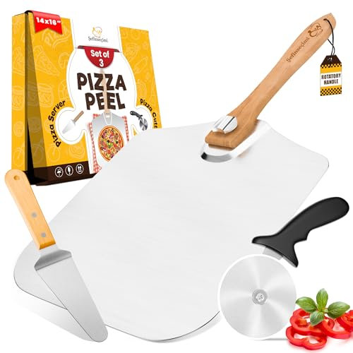 Sefinsecimi Foldable Pizza Peel Set – 14x16 Inch Aluminum Pizza Peel, Pizza Cutter, Wood Handle Cheese Peel – Compact Pizza Tool Kit for Baking, Slicing & Serving – Ideal for Home & Pizzerias