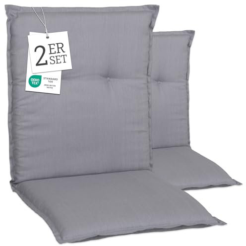 Beo Gartenstuhl-Auflagen Barcelona Niedriglehner 100 x 50 cm (2er-Pack) | Waschbare, UV-beständige Sitz-Kissen | Atmungsaktive Polster-Auflagen nach Öko-Tex Standard | Hellgrau | Made in EU