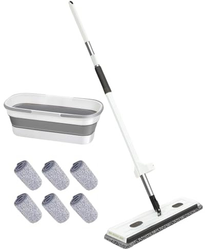 Flacher Wischmopp – Saker Plus Mop | Haushaltsreinigungswerkzeug | Große flache Mops mit langem Griff für Hartholz, Fliesen, Teppich, Badezimmer, Garage, Wohnung, Schlafsaal, Zuhause, Wohnzimmer