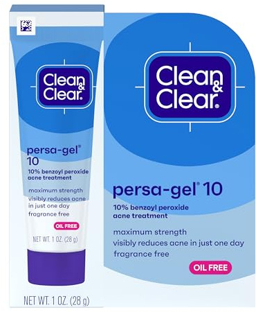 Clean & Clear Persa-Gel 10 Oil-Free Acne Spot Treatment with Maximum Strength 10% Benzoyl Peroxide, Topical Pimple Cream Visibly Reduces Acne in One Day, Fragrance-Free, 1 fl. oz