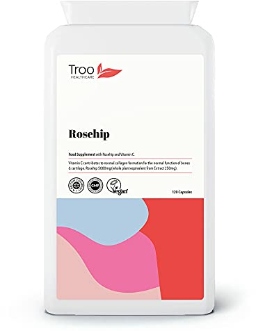 Troo Health Care Rosehip Supplements 5000mg with Rosacanina and Vitamin C to Support Bones, Cartilage and Collagen Formation - 120 Capsules - Up to 4 Months Supply - UK Made to GMP Standards