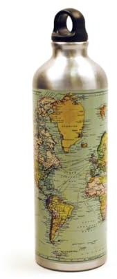 Gift Republic Man of The World Map - Botella de agua, color plateado