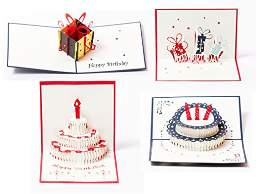 3D Pop Up Happy Birthday Gift Greeting Cards for Kids. Set of 4-Assortment Pack (4 Pack- Assorted)