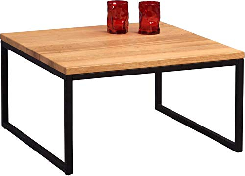 M2 Kollektion 265522 Couchtisch Karolin, quadratisch, Echtholz Wildeiche massiv geölt, Gestell Metall schwarz, 60x60cm, Höhe 35cm