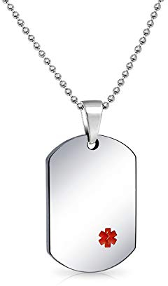 Bling Jewelry Unisex Personalisieren Anpassbare Medizinische Identifizierung Ärzte Medizinische Alarm Id Hundemarke Stahl Anhänger Halskette Für Männer Frauen 20 Zoll Kette Sm