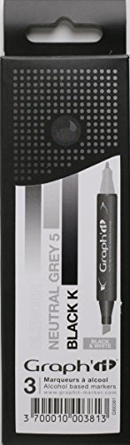 GRAPH’IT Marker Set de 3 marqueurs à alcool double pointe pour dessin de manga et illustration, pointe fine et biseautée - Set Black & White