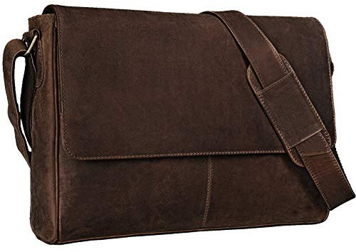 STILORD Umhängetasche aus Echtleder braun - 15 Zoll Laptoptasche - Vintage Messenger-Bag - Leder-Kuriertasche 'Oskar'