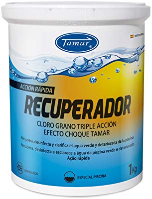 Tamar Cloro Recuperador para Piscinas en Grano, recupera Piscina Verde, desinfectante, clarificante, alguicida, disolucion rapido, granulado, Efecto Choque 1 Kilo.
