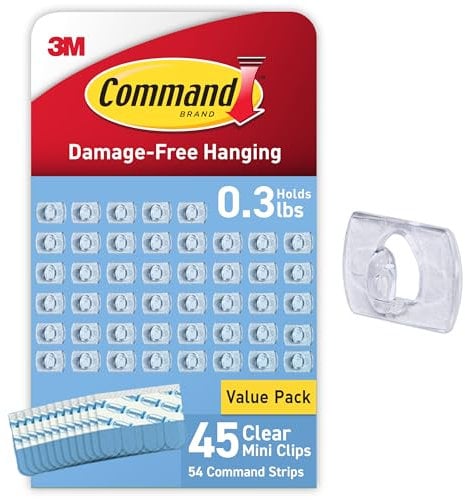 Command Clear Mini Light Clips, 45 Clips, 54 Strips - Easy to Open Packaging, Decorate Damage-Free