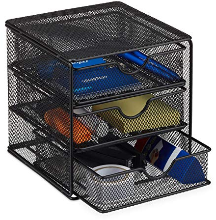 Relaxdays Schreibtischorganizer, Büroablage aus Metallgeflecht, Ablagebox für Bürobedarf, HxBxT: 17 x 16 x 17cm, schwarz