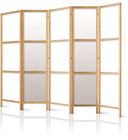 murando - Paravent Intérieur Japonais 225x172 cm - Séparateur de Pièce en Bois Naturel et Toile Imprimée - Paravent Oriental Portable et Pliable - Design Minimaliste Blanc p-A-0009-z-c