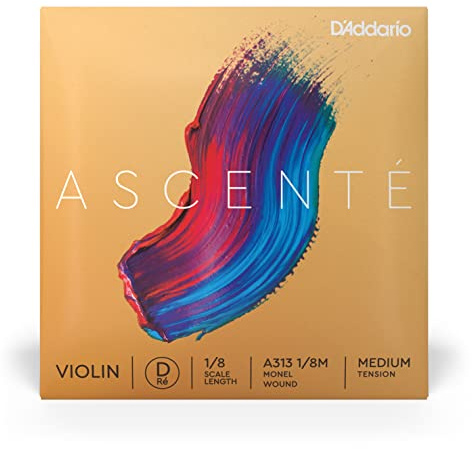 D'Addario Ascente Violin Strings - Violin Strings with Ball Ends, Synthetic Core - A313 1/8M - D String - 1/8 Scale - Medium Tension