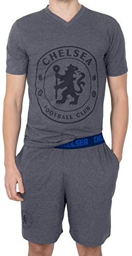 Chelsea FC - Herren Schlafanzug-Shorty - Offizielles Merchandise - Geschenk für Fußballfans - Grau - L