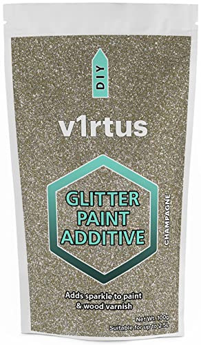 v1rtus Glitter Paint Additive - Champagne Gold | Metallic Flakes for Adding Sparkle to Paints & Wood Varnish | Add to Emulsion, Acrylic & Latex for Indoor Sparkly Walls | 100 g