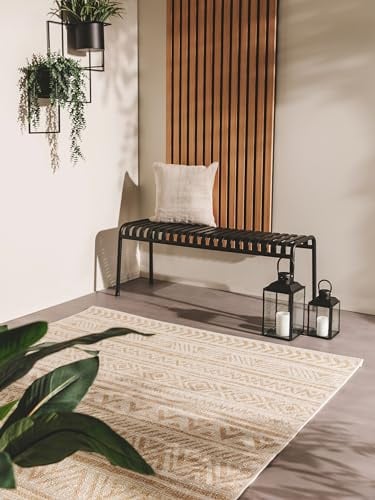 benuta Nest Teppich Cleo - Creme/Beige 120x170 cm - Kunstfaser - Outdoor geeignet - Rechteckig & im Style: Zickzack, Boho-Style - Pflegeleicht für Wohnzimmer Schlafzimmer