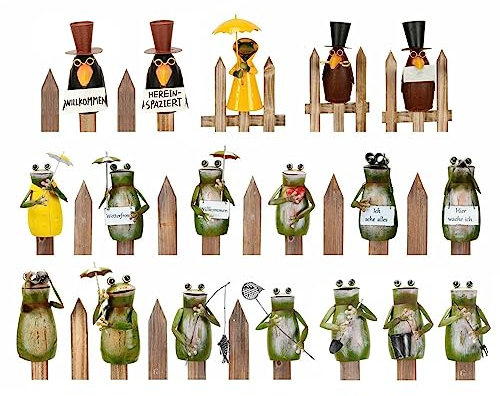 NETPROSHOP Zaunhocker Zaunfigur Rabe oder Frosch aus Metall, H: 15-25cm, Auswahl:Frosch Willkommen