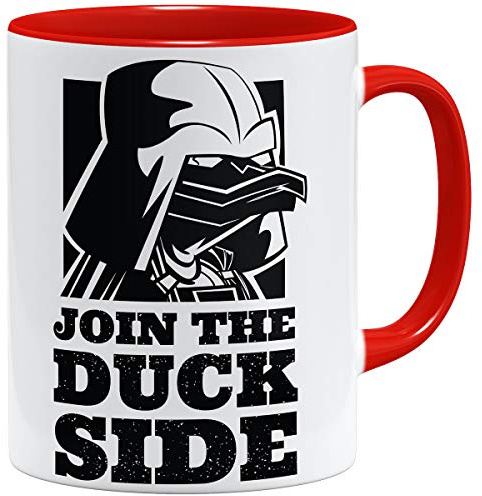 OM3® Join-The-Duck-Side Parody Kaffee-Tasse - Keramik Becher - 11oz 325ml - Beidseitig Bedruckt - Rot