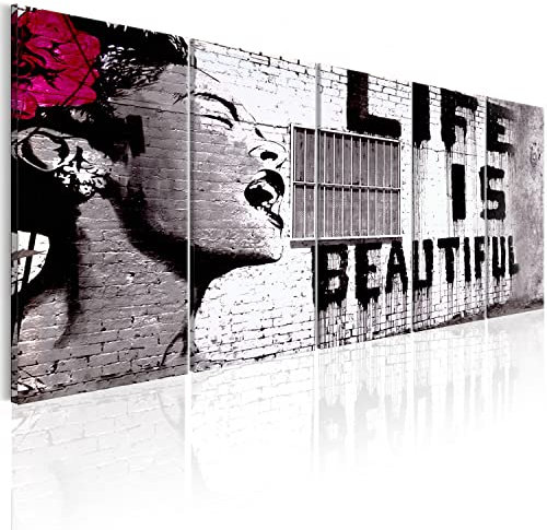 murando Acrylglasbild Banksy Affe mit Banane 200x80 cm 5 Teilig Wandbild auf Acryl Glasbilder Kunstdruck Moderne Acrylglas Platte Wanddekoration Geschenke Heimdekoration Glasbild Streetart Mural