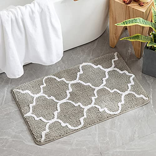 MIULEE Badematte rutschfest Badteppich Waschbar Badvorleger Badzimmermatte Weich Mikrofaser Duschvorleger Fußmatte Dekorativ Teppich Marokko Badezimmerteppich Badezimmer Wohnzimmer 60x90cm Hellgrau