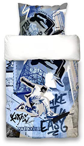 beties Graffiti-Parkour Jugend Wende Bettwäsche-Set ca.155x220/80x80 cm Parkour Cool feinste Baumwolle