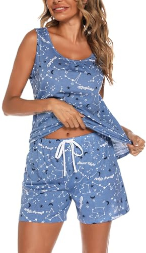 ENJOYNIGHT Women's Pyjama Sets Cotton Print Tank Top and Shorts Nightwear