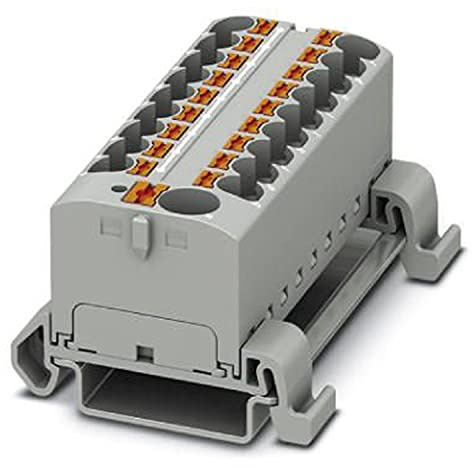 PHOENIX CONTACT PTFIX 10/18X4-NS35A GY Verteilerblock, 800 V, 32 A, Anzahl der Anschlüsse 19, Querschnitt 0,2 mm² - 6 mm², AWG 24 - 10, Breite 64,8 mm, Grau, 8 Stück