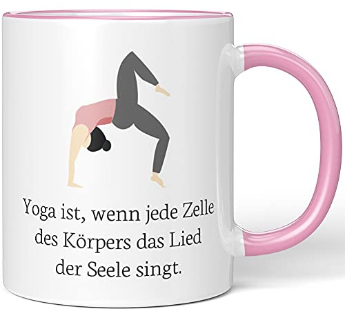 JUNIWORDS Tasse, Yoga ist, wenn Jede Zelle des Körpers das Lied der Seele singt, Wähle Farbe, Rosa