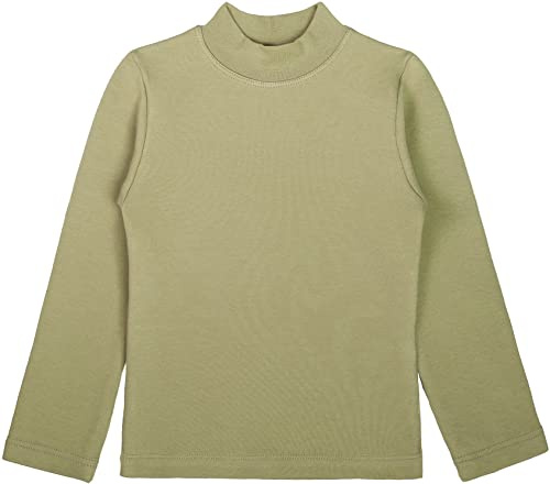 Lilax Girls' Basic Long Sleeve Mock Turtleneck Cotton T-Shirt 12 Olive Green