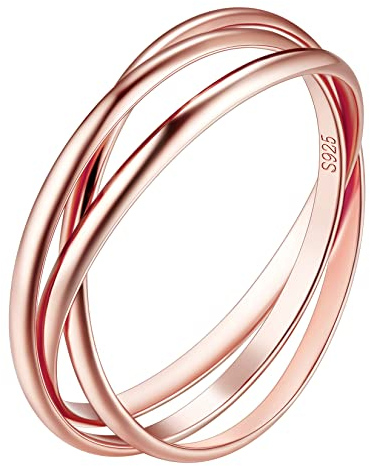 Suplight Wickelring Silber 925 Damen 3er Ring Dreifach Dreierring Trinity Ring Größe 20,5mm Rosegold