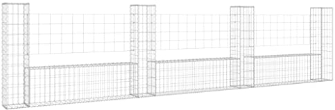 vidaXL Panier de Gabion en Forme de U avec 4 Poteaux Mur de Soutènement Barrière de Jardin Patio Projets de Jardinage Extérieur Fer 380x20x100 cm