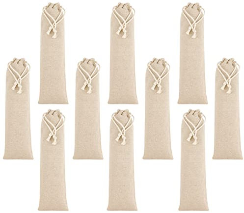 FERCAISH 10 Pcs Portable Travel Cotton and Linen Pouch Bag, Drawstring Straw Storage Bag - Safety and Reusable Storage Box Case for Fork Spoon Straw Cutlery Kit