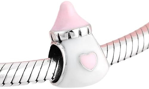 Charm Biberon Neonato Rosa Latte Cuore Nascita in argento 925 - Les Folies per Pandora