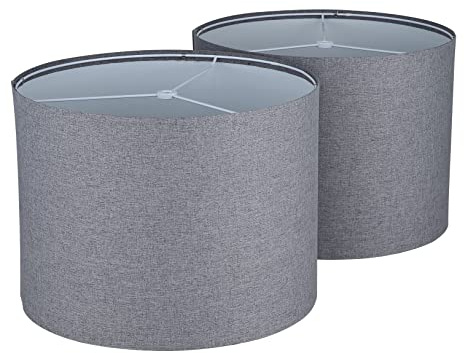 Ruiever Drum Lampshades Set of 2, Natural Linen Lampshade 13 x 13 x 10 High, Easy Assembly Replacement Fabric Lampshades for Table Lamps Floor Lamps, Gary Color, Half and Spider Fitter Included