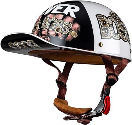 LPXPLP Retro Motorradhelm Mit ECE Zulassung - Baseball Cap Halbschalenhelm, Jethelm Deutscher Stil, Totenkopf Kappe - Cool Für Männer Und Frauen 9,M