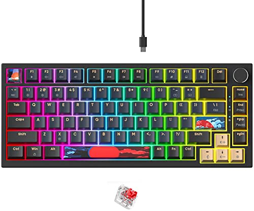 Fogruaden 75% Wired Mechanical Gaming Keyboard - Hot Swappable, Red Switch, RGB Backlit 82 Keys TKL With Volume Control Knob (BlueSamurai)