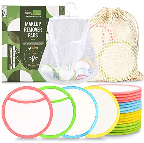 Dischetti Struccanti Riutilizzabili, 16 pz Dischetti Struccanti Lavabili con 2 Sacchetti in Rete Lavabili, Pad Struccanti Lavabili Microfibra Panno Struccante Viso Lavabile per Pulizia Viso e Occhi