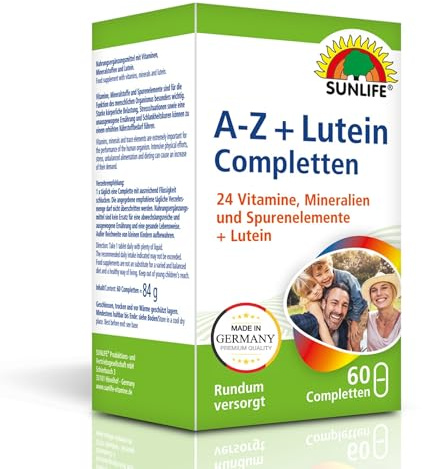 SUNLIFE A-Z Completten - 1 x 60 Stück - Vitamin Tabletten mit Lutein & Mineralien - Multivitamin Tabletten hochdosiert - Nahrungsergänzungsmittel zur Rundum Versorgung - hochwertige Supplements