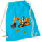 minimutz Turnbeutel für Jungen | Motiv Bagger & Baustelle | Stoffbeutel aus Baumwolle zum Zuziehen für Kinder | Zuziehrucksack mit Kordel (surfblau)