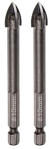 sourcing map 2pcs Titane Enduit Maçonnerie Perceuse Morceau, 10mm Triangle Béton Foret Mèches Céramique Carrelage Mèche Mèche avec 1/4 Hex Tige pour Céramique Carrelage sur Béton Brique Mur