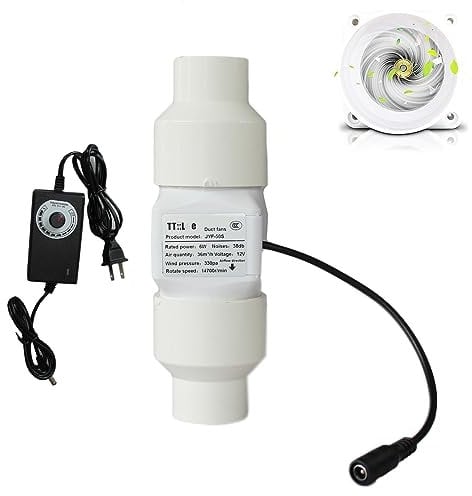 Inline Duct Fan 2 50mm-32mm Ventilation Exhaust Fan 62 CFM Filter Duct Booster Kit 12V 6W Extractor Blower for Attic Kitchen Grow Tent (Color : Adjustable Speed)