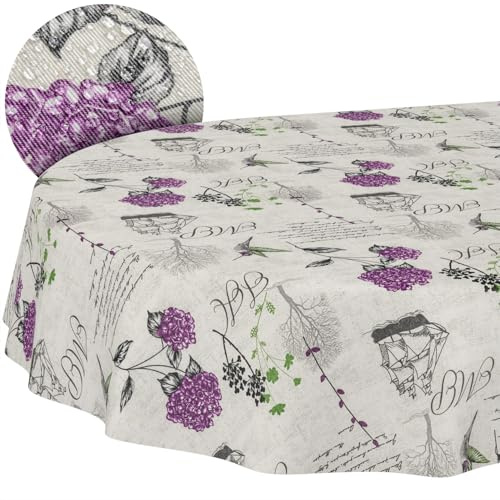 Tischdecke aus Stoff Textil abwaschbar Tischwäsche Tischtuch Baumwolle Polyester Hydrangea Purple Oval 200x140cm In-/Outdoor Tischdecke